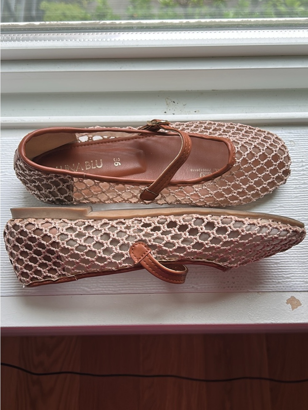 UNISA Blu Women's Nude Mesh Mary Jane Flats